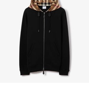 Burberry Black Zip-Up Sweater with Checkered Hood